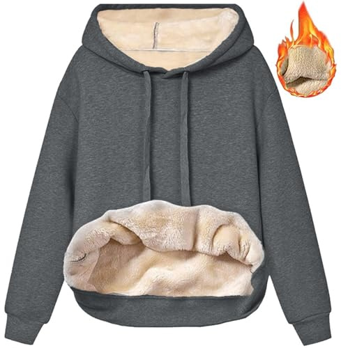 Rayson Sudadera con Capucha para Mujer Manga Larga Casual Sudaderas de Forro Polar Ropa Deportiva con Bolsillo(Gris,L)
