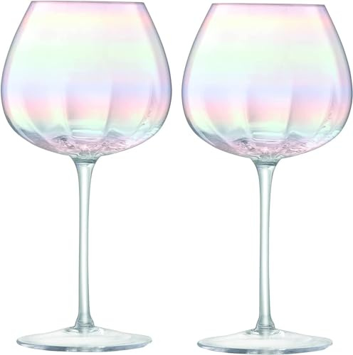 Set of 2 Balloon Glasses Crystal Wine Glasses Iridescent Tumbler Glasses Set Long Stem Goblet Perfect for Parties and Gifts (Gin Glasses)
