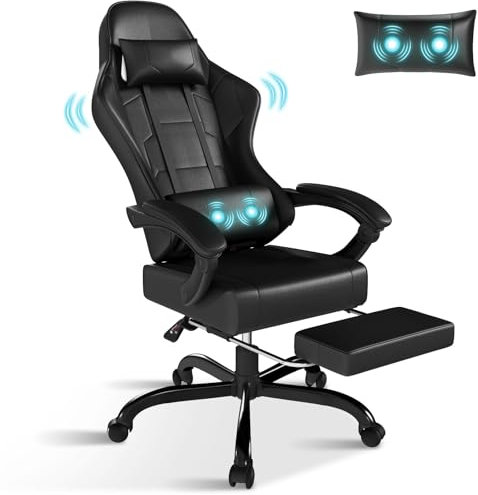 TRIUMPHKEY Stuhl Gaming, Bürostuhl mit Fußstütze, Ergonomischer Stuhl mit 90-135°Verstellbare Rückenlehne, 150KG Belastbarkeit, Schwarz