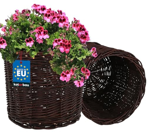 KOTARBAU® 2er Set Weidenkorb zum Bepflanzen Braun Höhe 23 cm ⌀ 25 cm Übertopf Korb aus Weide Pflanzkorb geflochten Pflanzkörbe Outdoor Korbübertöpfe für Balkon Blumentopf geflochten