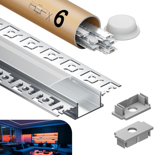 KOSOOM LED Trockenbauprofil für LED Streifen 6 x 2 m, Aluprofil Led für Wände und Decken 24 m Led Leiste Kanal Größe 28 x 13,8 mm Lamellen 64.2 mm, für LED Stripes bis 20,2 mm geeignet