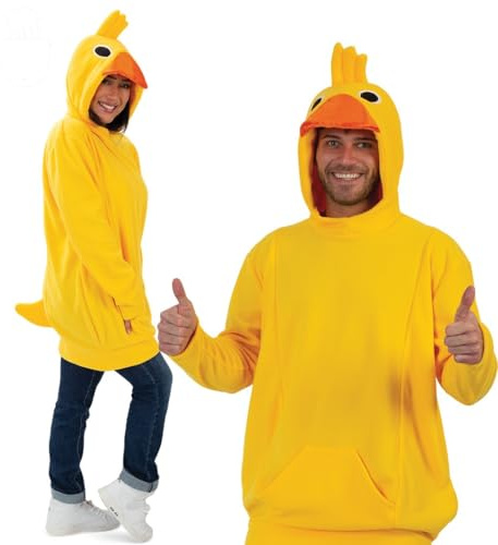 KarnevalsTeufel.de Enten Kostüm für Erwachsene Hoodie Kapuzenpullover mit Bauchtasche und Tierkapuze Schnabel Augen Kopfgefieder und Entenschwanz in 4 Größen erhältlich Unisex