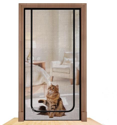 Rete per gatti per balcone, schermo di animali domestici, con chiusura lampo, per evitare che i gatti si allontanino dalla corsa, zanzariera per porta, senza foratura, 90 x 210 cm