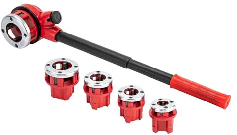 Schneidkluppe Rohrgewindeschneidsatz aus Kohlenstoffstahl, Gewindeschneider Rohrschneider Kluppe mit 5 Gewindeschneidköpfen (3/8, 1/2, 3/4, 1, 1-1/4), Manuelle Schneidewerkzeugset für Rohre