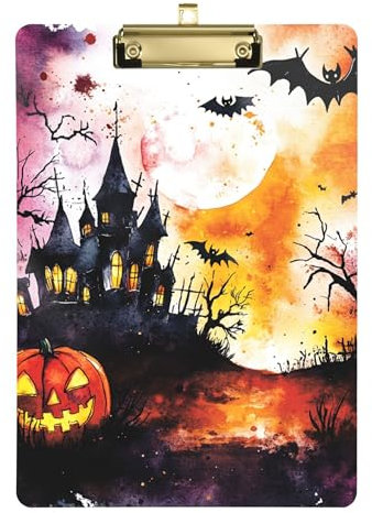 Nightmare Klemmbrett für Halloween, Fledermäuse, Kürbis, A4, 31,8 x 22,9 cm, Kunst-Klemmbrett mit niedrigem Profil-Clip für LKW-Fahrer, Coaching, Handel