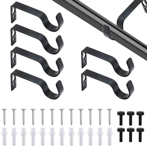ZOCONE 6 PCS Heavy Duty Curtain Pole Brackets Black Curtain Rod Holder 28-35mm, Metal Curtain Rod Bracket Curtain Pole Holders Set with Screws for Poles