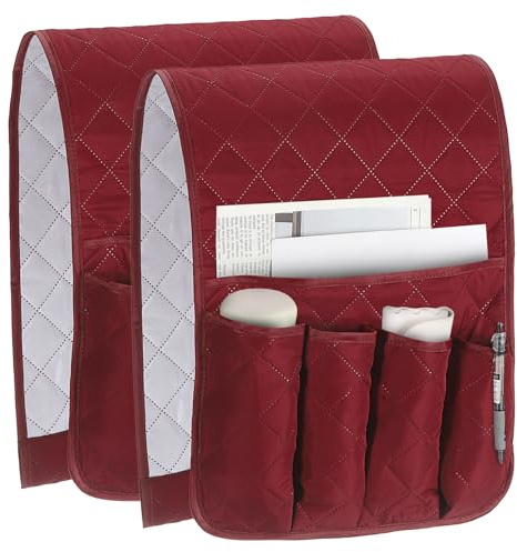 sourcing map 2 Pcs Recliner Armchair Caddy, Couch Armrest Organizer with 5 Pockets for Bedside Sofa Remote Control Holder Magazine Phone Book Glasses (Wine Red, 35x13)