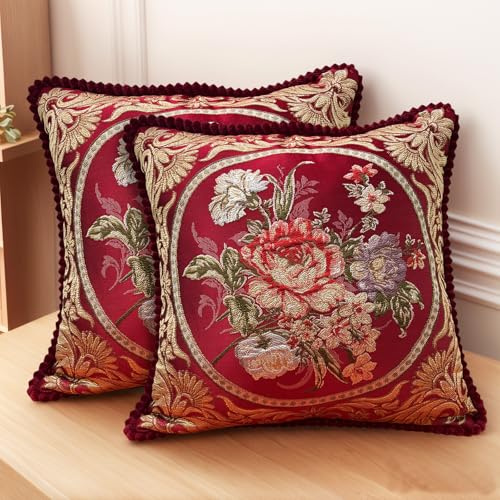 SZHELEJIAM Housse de Coussin 50x50 Lot de 2, Taies de Housse Coussin Canape en Tissu Jacquard Coussin Vintage pour Alon Chambres Canapé, Décoration intérieure