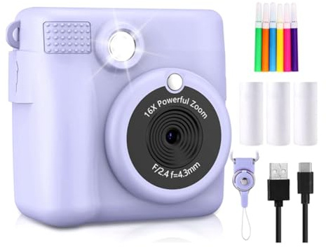 Juqoyue Mini Appareil Photo Portable à Impression Thermique, Cadeau Tendance pour Enfants, sans Carte Mémoire 32G pour Une Mise au Point Automatique Instantanée, B