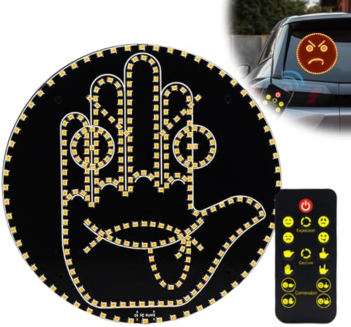 Lumière LED pour doigt de voiture et signe d'expression, signe de geste de la main 2 en 1 avec télécommande, accessoire de fenêtre de voiture pour s'exprimer, lumière intérieure de voiture cool
