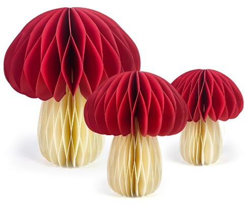 SrchJoy Pilz-Waben-Papierkugeln, Party-Dekorationen, 3 Stück, Dschungel-Wunderland-Thema, Geburtstag, Babyparty, 3D-Seidenpapier-Pompons, hängende Ornament