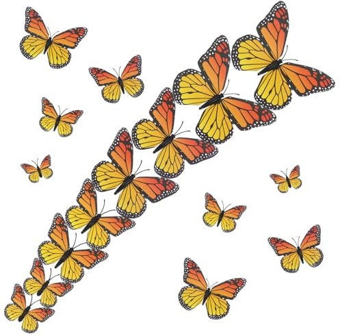 24 Pcs Monarch Butterfly Decorations, Assorted 4 Sizes 3D Monarch Butterflies Stickers Artificial Halloween Butterfly Wall Decor for The Halloween Party Wall Table, Dead Day, Bedroom, Home, Wedding