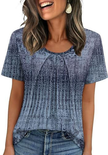 WIHOLL Woemns Tops Short Sleeve Summer Shirts Oversized Blouses Crewneck Loose Fit 2026 Spring Summer Fashion Clothing Tie Dye Print L