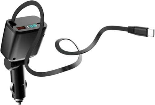 CHORTAU 3 in 1 Retractable Car Charger Adapter,35W Cigarette Lighter USB Charger,Car Phone Charge with Retractable Type-C Cable/USB C/USB A,12V/24V Socket for i-Phone, Androidr iPhone17 16 Pro Max