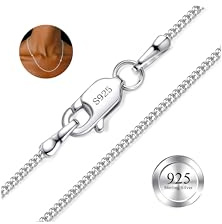Dochais Collar Mujer de Plata Mujer 925 Ley Cadena 1mm/2mm Fina 41/46/51/56 cm Hombre Cadena Plata Joyeria Regalo Ideal para Colgantes o Capas