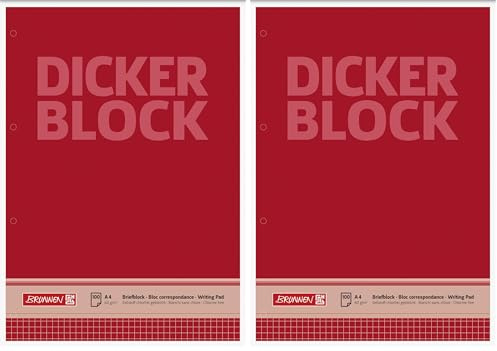 Brunnen 1052788 Briefblock/Schreibblock/Der dicke Block (A4, kariert, 100 Blatt, 60g/m², 4-fach gelocht) (Packung mit 2)