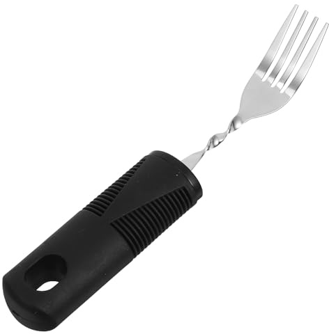 Tenedor Adaptable Anti Temblores para Personas Mayores Mango Grande | Acero Inoxidable, Pp y Tpr, Diseño Angular Flexible, Uso Diario y Portátil para Pacientes