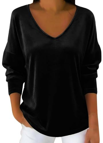 Blusa Mujer Elegante Fiesta Blusas Elegantes Terciopelo Manga Larga Camisa Talla Grande Chic Oficina Camiseta Color Sólido Casual Top Cuello en V Tops Cómodo Moda Básico Boda