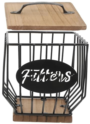 JOINPAYA Organizer Portafiltri e Porta Cialde Caffè in Legno e Ferro, Cestino Porta Capsule Multifunzionale per Cucina e Soggiorno, Supporto Salvaspazio per Postazione Caffè in Stile