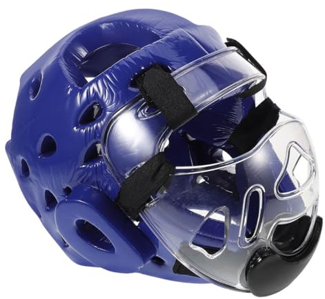 Homoyoyo Casque de Protection Intégral Bleu Taille S Visière pour Garçon et Filles, Équipement de Combat Taekwondo et Karaté, Protection Faciale Sportive Anti-Transpiration