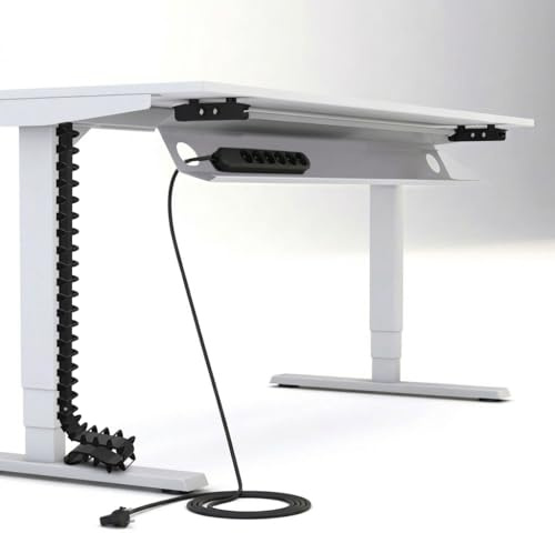 ASSMANN Horizontaler Kabelkanal Flex-small + Vertikale Kabelführung + 6-Fach Steckdose 88x16x10cm 880mm Silber einfache Montage für Büro und Homeoffice