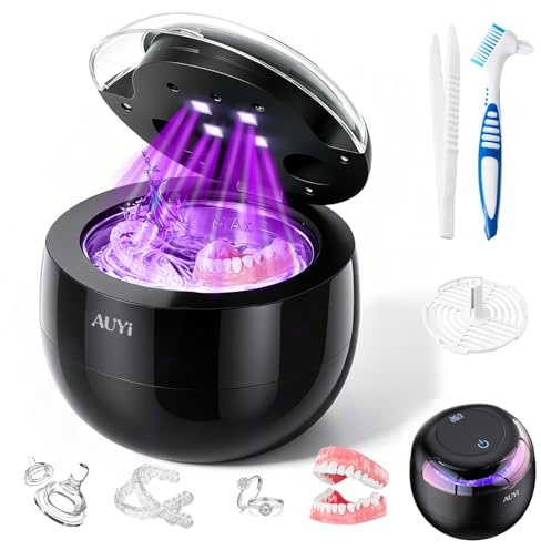 Ultrasonic Retainer Cleaner 45kHz with UV Light 200ml 4 Modes Cleaning Machine for Dentures Retainers Aligners Night Guards Braces Jewellery Rings Necklaces Bracelets Bangles Watches Deep Clean Quiet