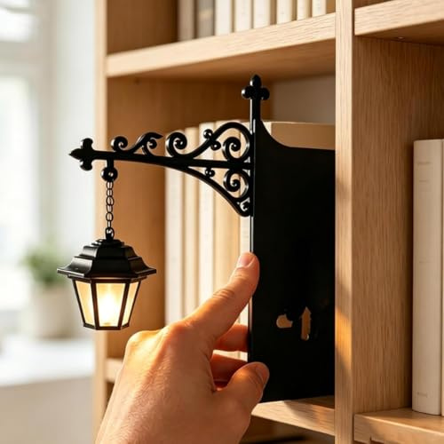EREYTJ Linterna de biblioteca, iluminación decorativa para estantería, luz nocturna LED cálida, luz de estante en miniatura, lámpara vintage de madera, decoración literaria de rincón de lectura