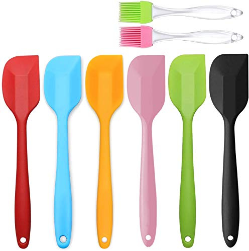 6Pcs Teigschaber Set, Silikon Teigspatel mit Metallker Hitzebeständig Nicht Stick BPA Frei, Silikon Spachtel + Silikonbürste für Kochen und Backen