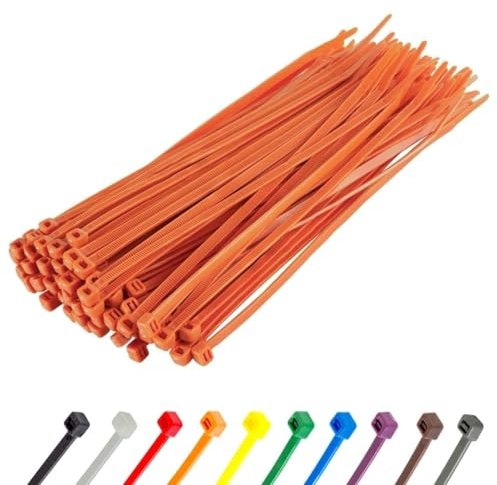 GTSE 100 Pack of Orange Cable Ties, 200mm x 2.5mm Premium Tie Wraps, Nylon Zip Ties