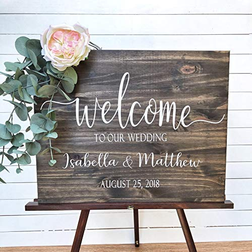 Hochzeit Willkommensschild Holz Decals Name Aufkleber Rustikale Hochzeit Dekoration Vinyl Aufkleber Für Board Personalisierte Aufkleber Modern66X42Cm