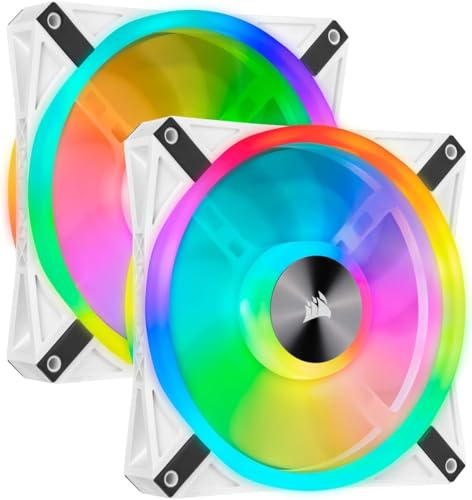 Corsair iCUE QL140 RGB, 140-mm-RGB-LED-PWM-Lüfter (68 Einzeln Ansteuerbare RGB-LEDs, Schwindigkeiten Bis zu 1,250 U/Min, Geräuscharm) 2er-Pack mit Lighting Node Core - Weiß