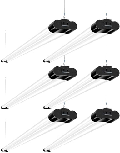 hykolity 6 Pack 4FT Linkable LED Shop Light, Utility Shop Light Fixture, 4400lm, 42W [250W Equivalent], 5000K Daylight Shop Lights for Garage, Hanging or Surface Mount, with Power Cord, ETL, Black