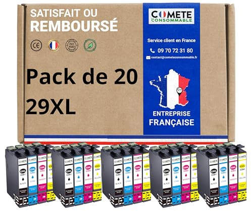 COMETE - Cartouches d'encre Compatibles avec EPSON 29 29XL - Lot de 20 | Pour XP-342 XP-352 XP-452 XP-332 XP-245 XP-442 XP-255 XP-355 XP-455 XP-247 XP-432 XP-435 XP-335 XP-345