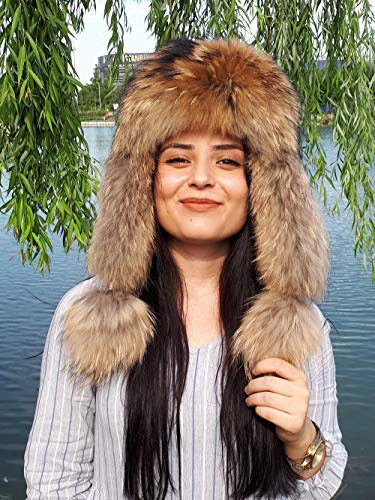 Derisitesi Mütze Echtfell Leder Fliegermütze Pilotenmütze Hat Real Fur Leather Trappermütze Handmade Echtfell Waschbär Raccoon Pelz