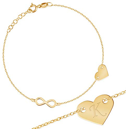 Maverton Initial Herz Damen Armband 925 Silber - mit Buchstaben + personalisierte Geschenkbox mit Gravur - Armband für Frauen - Länge: 16-19 cm - silber/vergoldet - vergoldet