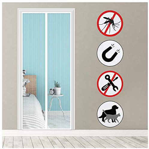 Magnetic Fly Insect Screen Door, 75x205cm, White, Mesh Fly Curtain for Door, Magnetic Top-to-Bottom Seal Automatically, Keep Fresh Air in