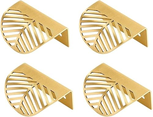 Candeon 4 st skåp handtag låda knopp, handtag kök möbler knopp guld skåp handtag garderobsknappar bladform möbelhandtag för 20 mm dörrtjocklek