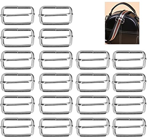 20 Stück Metall Rechteck Einsteller, Langlebig Fadeless Exquisite Breite Anwendung Metallschnalle Rutschen Schnalle Roller Pin Schnallen Slider Strap Adjuster für Gürteltaschen DIY(3.5x38x20mm)