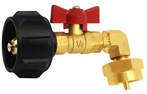 Joywayus QCC1 - Recambio de propano adaptador de codo de 90° con válvula de bola de control, repuesto de gas LP para todas las parrillas de camping, cilindro de tanque de 1 libra
