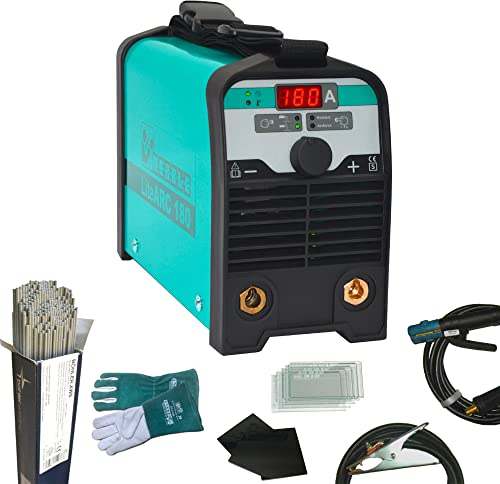 MERKLE Elektroden Schweißgerät LiteARC 180 | Inverter-Technologie | inkl. Zubehör & 40x Stabelektrode | Digitalanzeige | LiftTIG Zündung/Arcforce/Hotstart/Antistick |Stufenlos