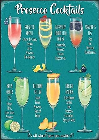 Prosecco Cocktails Metal Sign Pub Plaque Vintage Gift Bar Man Cave Shed Shed (A5 (200x150mm) Approx)