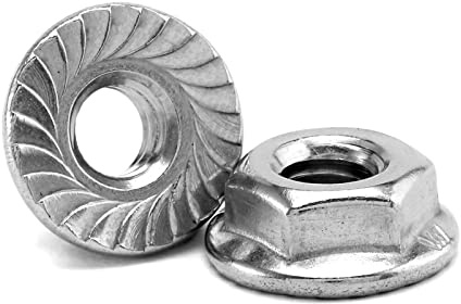 1/4-20 Serrated Flange Hex Lock Nuts 100Pcs 304 Stainless Steel 18-8, Full Thread, Hex Drive, Bright Finish by SG TZH