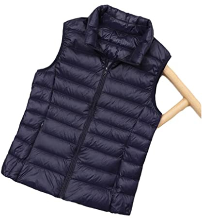 Doudoune Légère Femme - Taille Plus Gilet D’Automne Et D’Hiver Femme Short Bleu Marine Veste en Duvet Ultra-Légère Gilet Coupe-Vent Veste sans Manches pour Femmes Chaude Parkas Décon