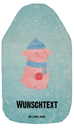 Mr. & Mrs. Panda Personalisierte Wärmflasche Schwein Glühwein - Eisblau