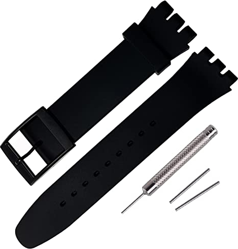 Rihahisy Silicone Rubber Watch Strap/Watch Band Replacement for Swatch (17mm, Black)