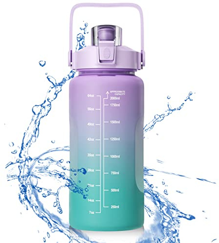 Newaner Trinkflasche 2 Liter, Wasserflasche mit Skala, BPA-freie Wasserflasche Auslaufsicher, leicht und wiederverwendbar, Geeignet für Sport, Gewichtsverlust, Fitness, Outdoor, Wandern(Violett)