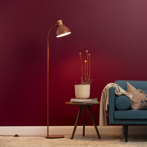 Lightbox Lampe de lecture 1,5 m de hauteur | lampadaire scandinave avec tête pivotante & interrupteur pratique au pied | douille E27 | en métal/bois d'hévéa en rouge/marron clair