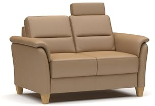 CAVADORE Leder 2er-Sofa Palera / Landhaus-Couch mit Federkern, Kopfstütze + massiven Holzfüßen / 149 x 89 x 89 / Leder Beige