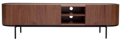 Miliboo Meuble TV Design Bois foncé Noyer et métal Noir avec rangements L180 cm Skye
