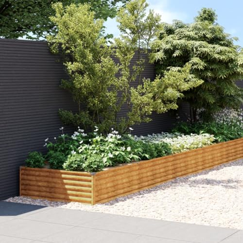 JUNZAI Lit surélevé de Jardin 1150x100x36 cm Acier corten,Bordure Pierre,Kit Gabion,Gabion Jardiniere